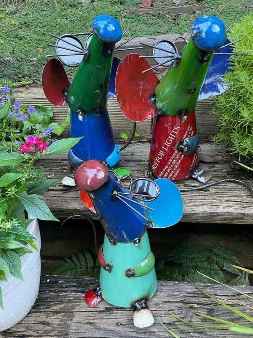 3 Blind Mice Metal Yard Art Set -Pet Supplies Store 3 Blind Mice Recycled Metal Yard Art