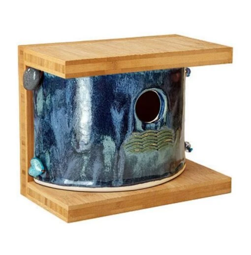 Bamboo & Stoneware Mod Birdhouse -Pet Supplies Store Bamboo Stoneware Mod Birdhouse