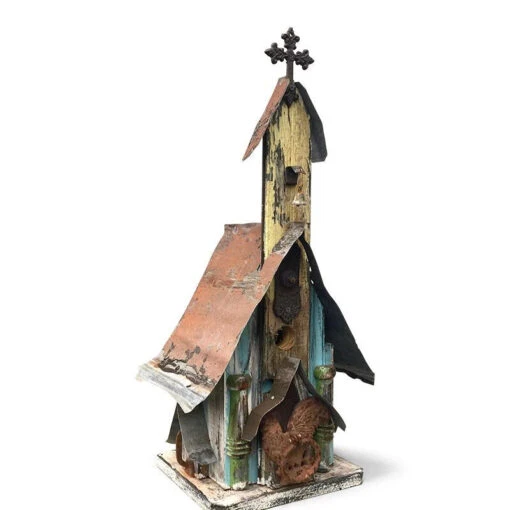 Barn Wood & Tin Church Birdhouses -Pet Supplies Store Barn Wood Tin Church Birdhouse 4