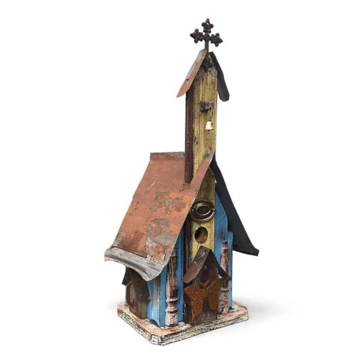 Barn Wood & Tin Church Birdhouses -Pet Supplies Store Barn Wood Tin Church Birdhouse 5