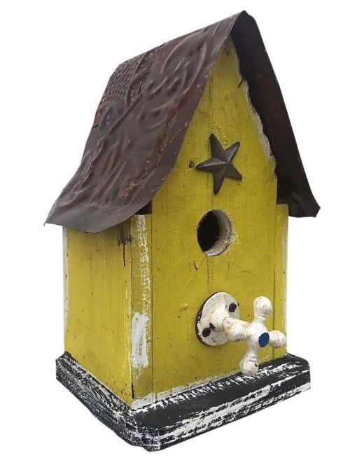 Barn Wood & Tin Rustic Birdhouses -Pet Supplies Store Barn wood ructic Birdhouse Yellow