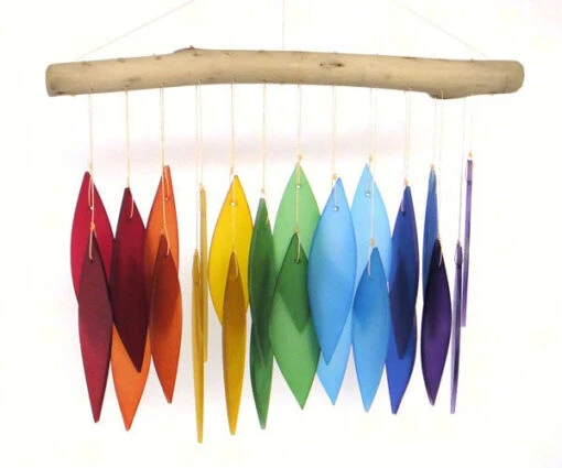 Rainbow Glass & Driftwood Wind Chime -Pet Supplies Store Driftwood Rainbow Wind Chime