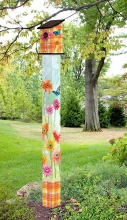 Birdhouse Art Poles 6 Ft. Post -Pet Supplies Store Gerbera Daisy Birdhouse Pole