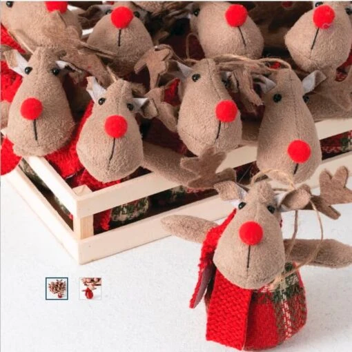 12 Reindeer Ornaments In Wood Crate -Pet Supplies Store Reindeer Ornaments in Crate