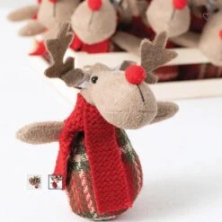 12 Reindeer Ornaments In Wood Crate -Pet Supplies Store Reindeer ornament detail