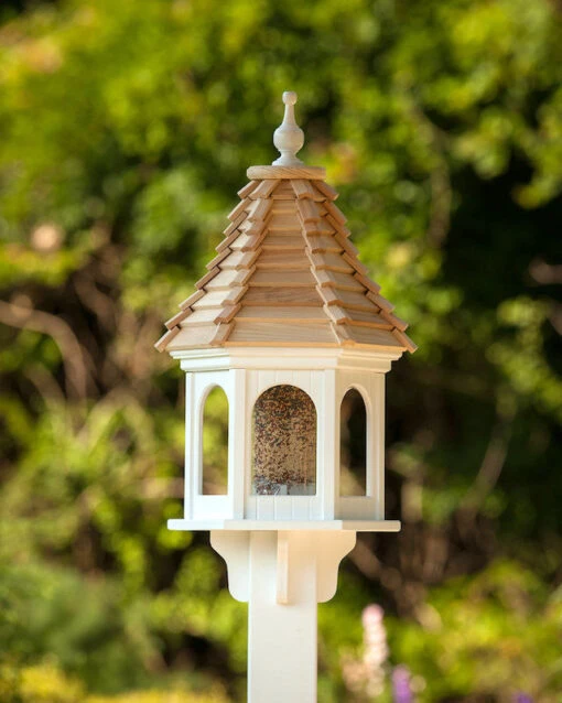 Gazebo Bird Feeder-Vinyl With Cypress Roof 12x28 -Pet Supplies Store Vinyl Gazebo Bird Feeder Post Mount