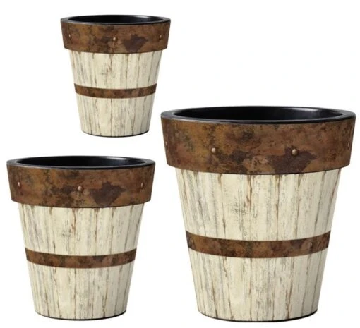 Wood Plank Vinyl Planters-Set/3 -Pet Supplies Store Wood Plank Vinyl Planter Set 3