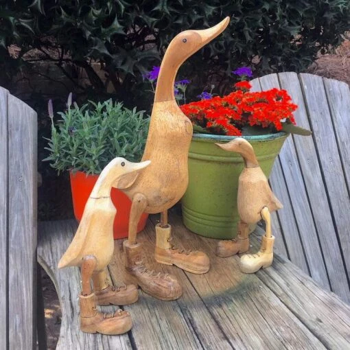 Ducks In Boots Garden Sculpture -Pet Supplies Store Wooden Ducks in Shoes