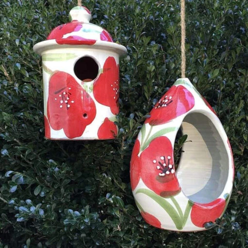 Ceramic Birdhouse And Feeder Gift Set -Pet Supplies Store ceramic birdhouse bird feeder gift set red