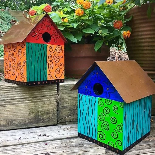 Color Block Copper Birdhouse -Pet Supplies Store color block copper birdhouse