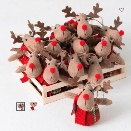 12 Reindeer Ornaments In Wood Crate -Pet Supplies Store crate of 12 reindeer ornaments