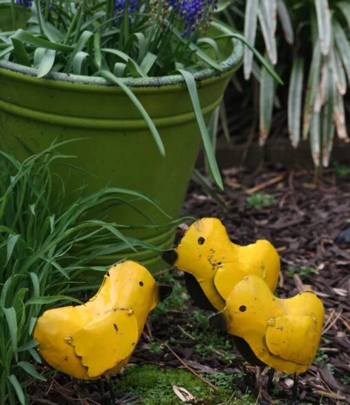 Baby Chicks Metal Yard Art Set/3 -Pet Supplies Store recycled metal baby chicks