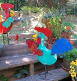 Jamming Roosters Metal Yard Art -Pet Supplies Store rooster metal yard art