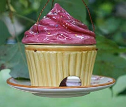 Ceramic Cupcake Bird Feeder -Pet Supplies Store strawberry.feeder.smll