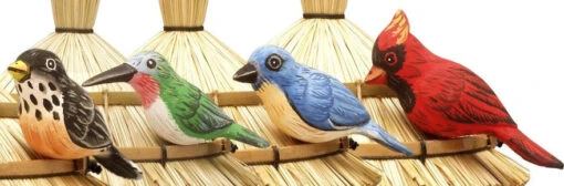 Wood Birds-Handcrafted Set/4 -Pet Supplies Store wood decorative birds