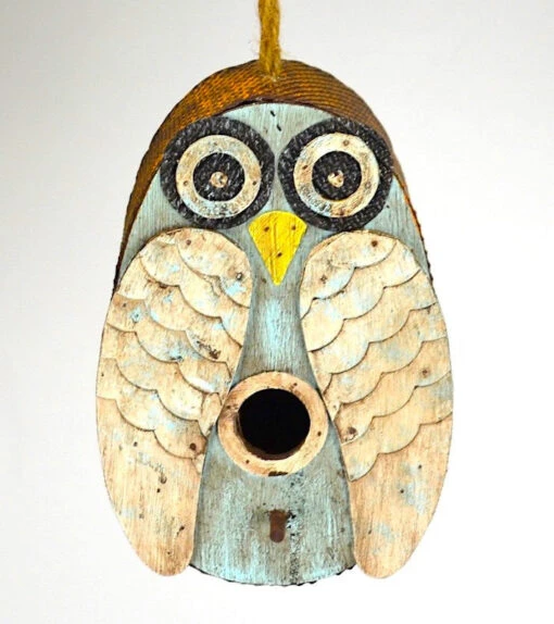 Distressed Owl Birdhouse -Pet Supplies Store wooden owl birdhouse